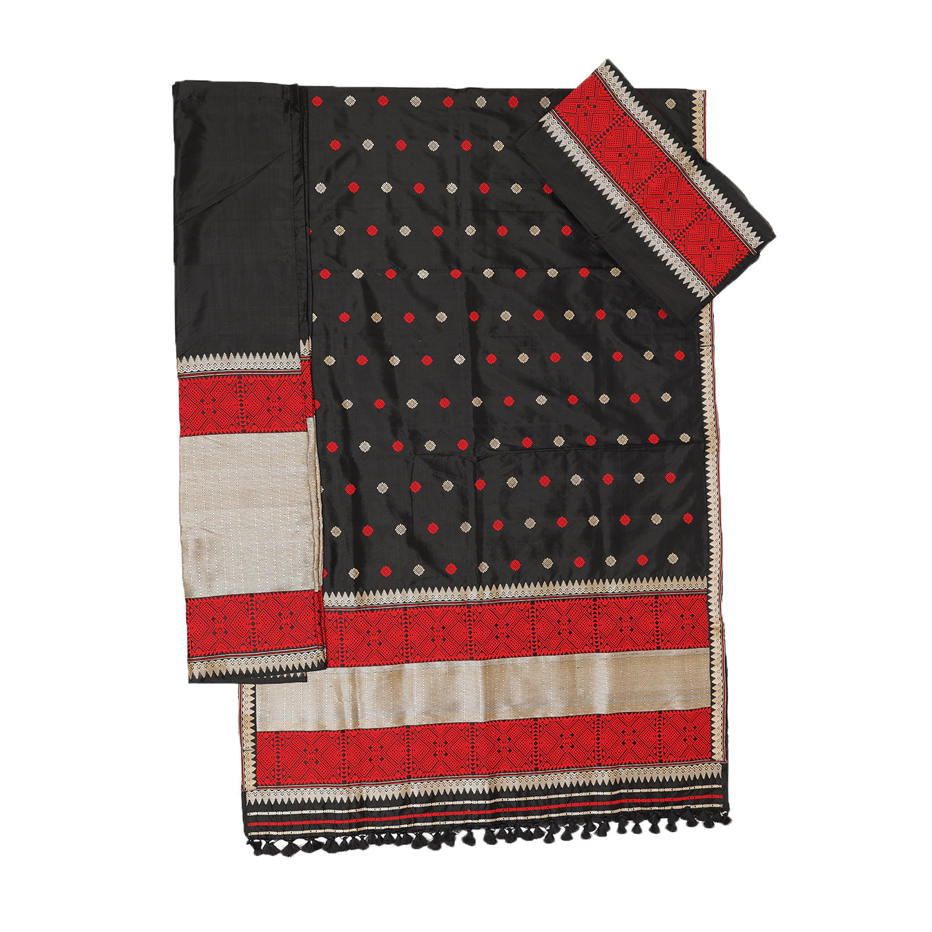 Red and Black paat mekhela sador