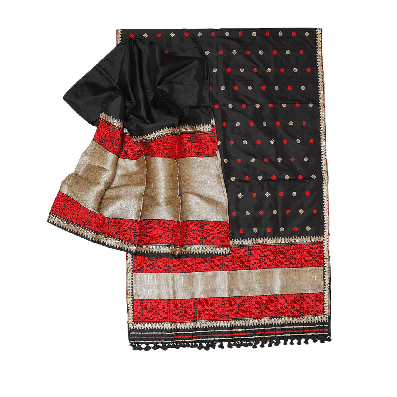 Red and Black paat mekhela sador