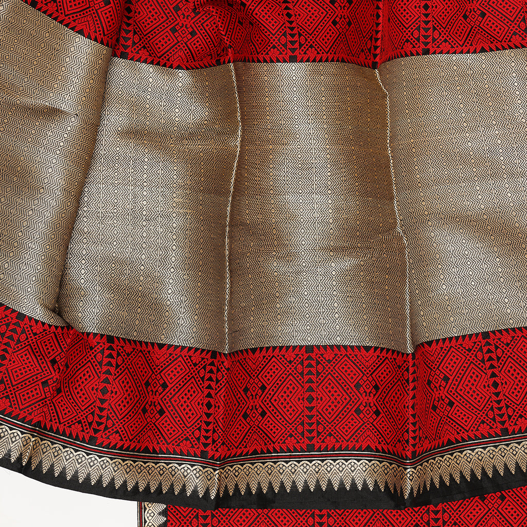 Red and Black paat mekhela sador