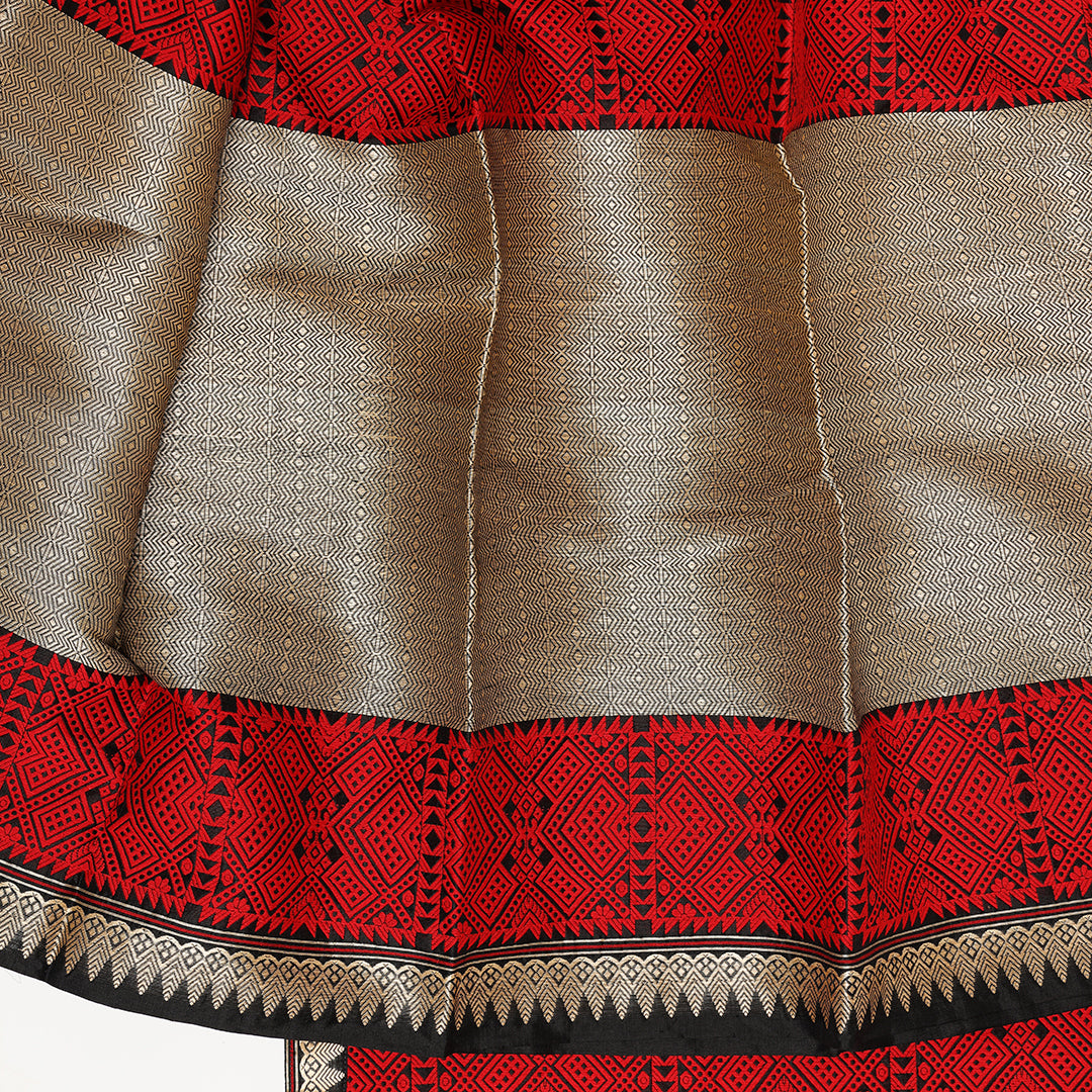 Red and Black paat mekhela sador