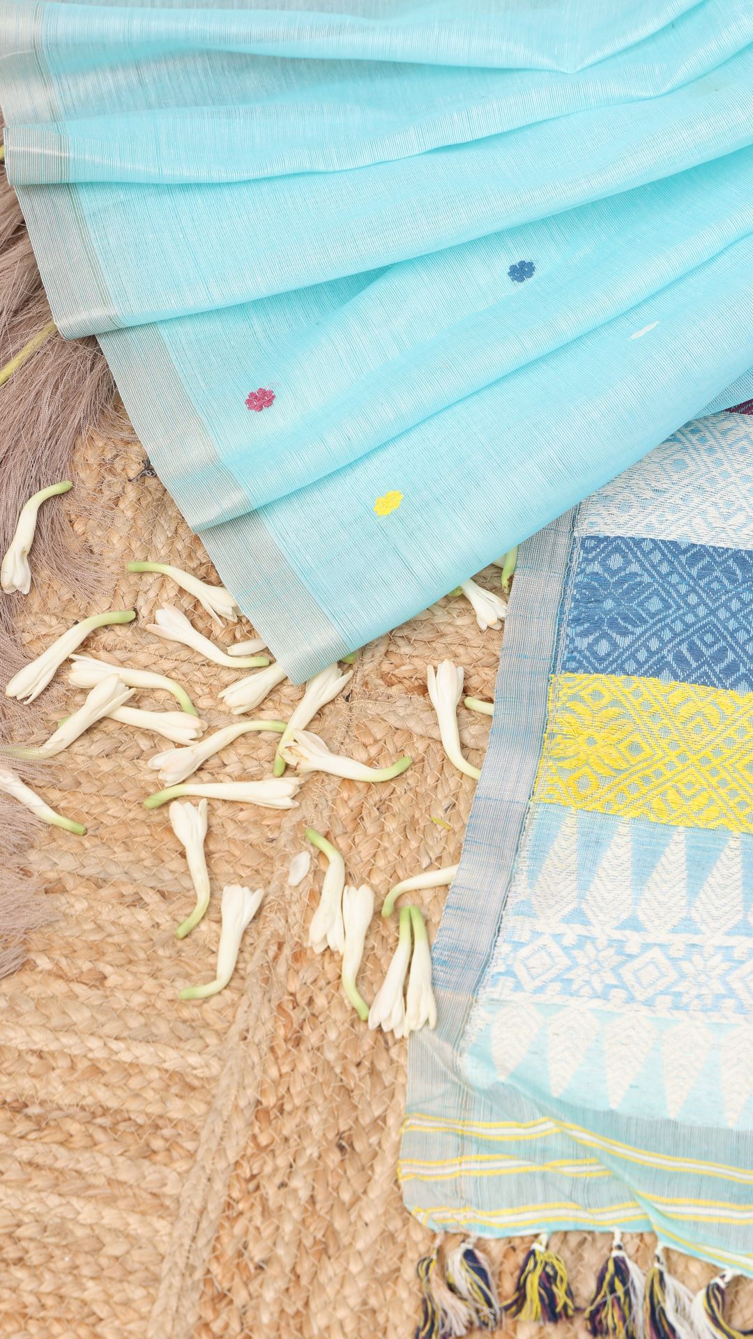 Cauvery Aqua blue cotton silk saree