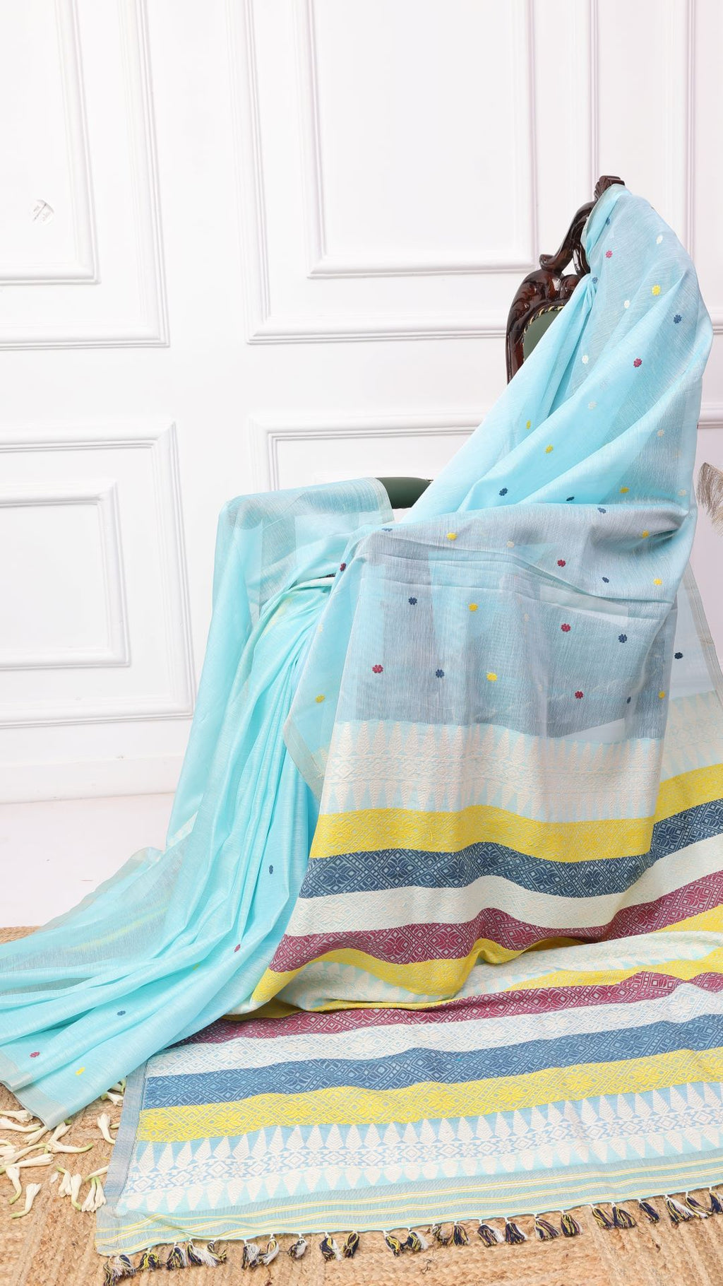 Cauvery Aqua blue cotton silk saree