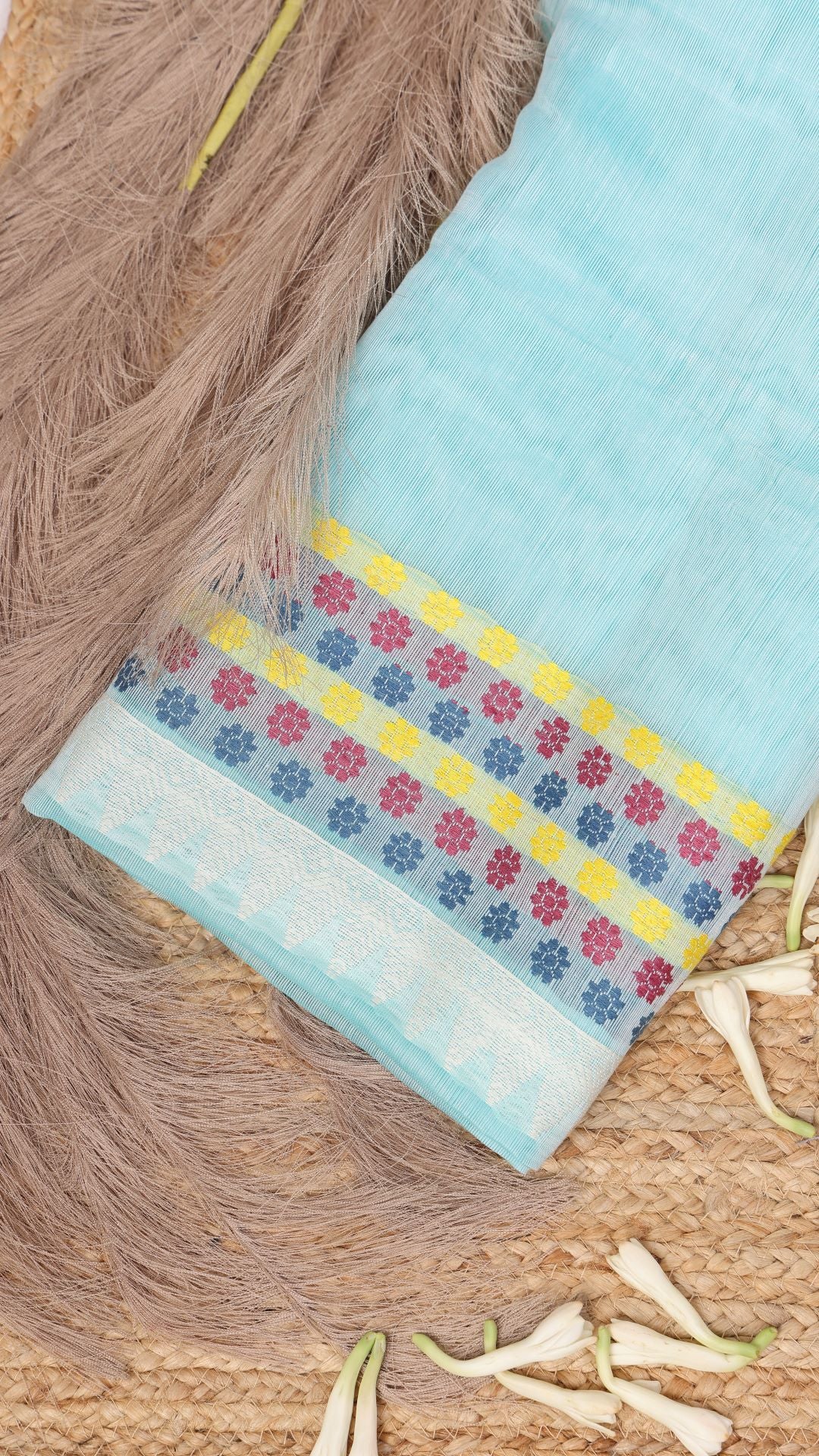 Cauvery Aqua blue cotton silk saree
