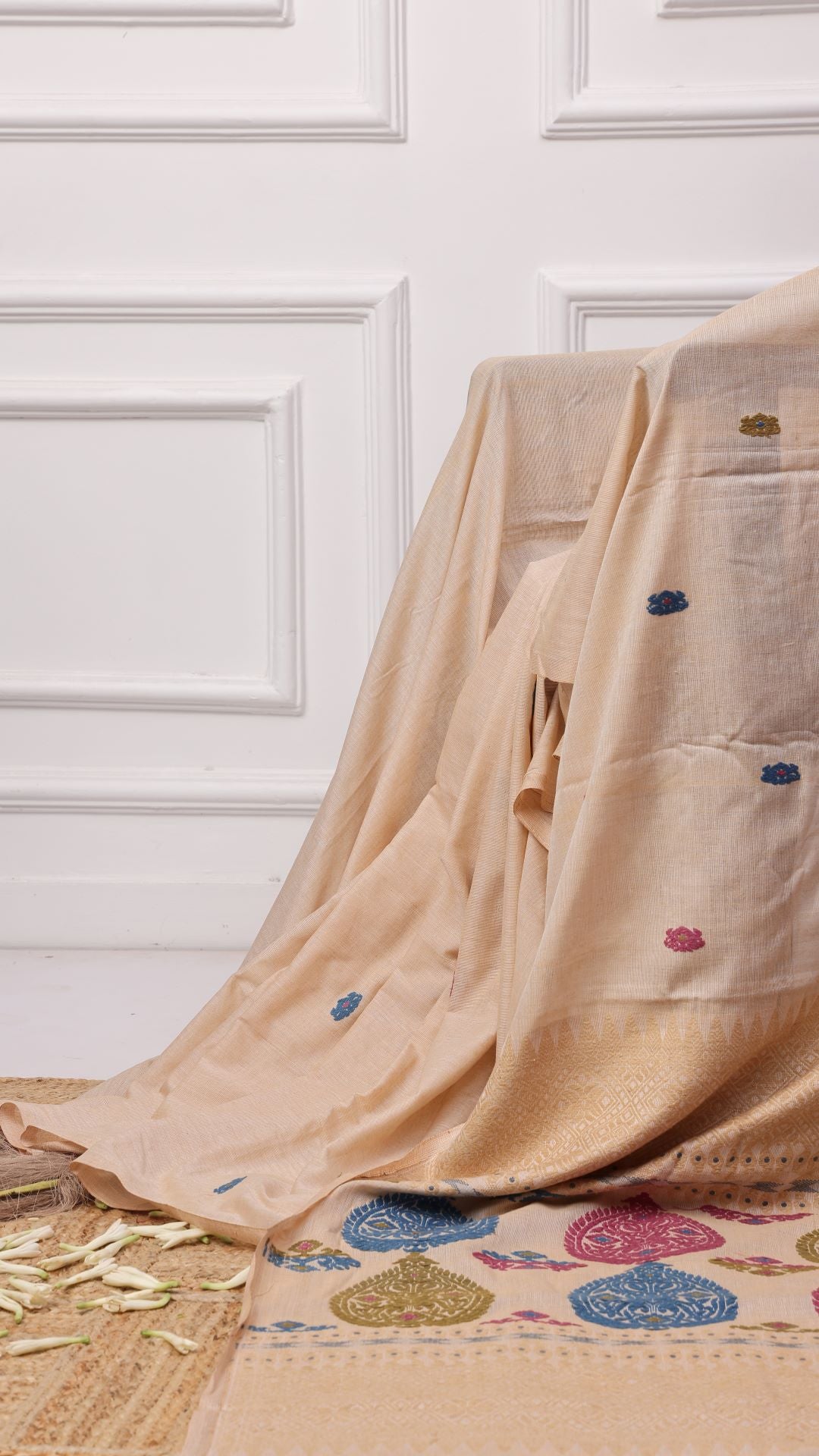 Aidew beige cotton silk saree