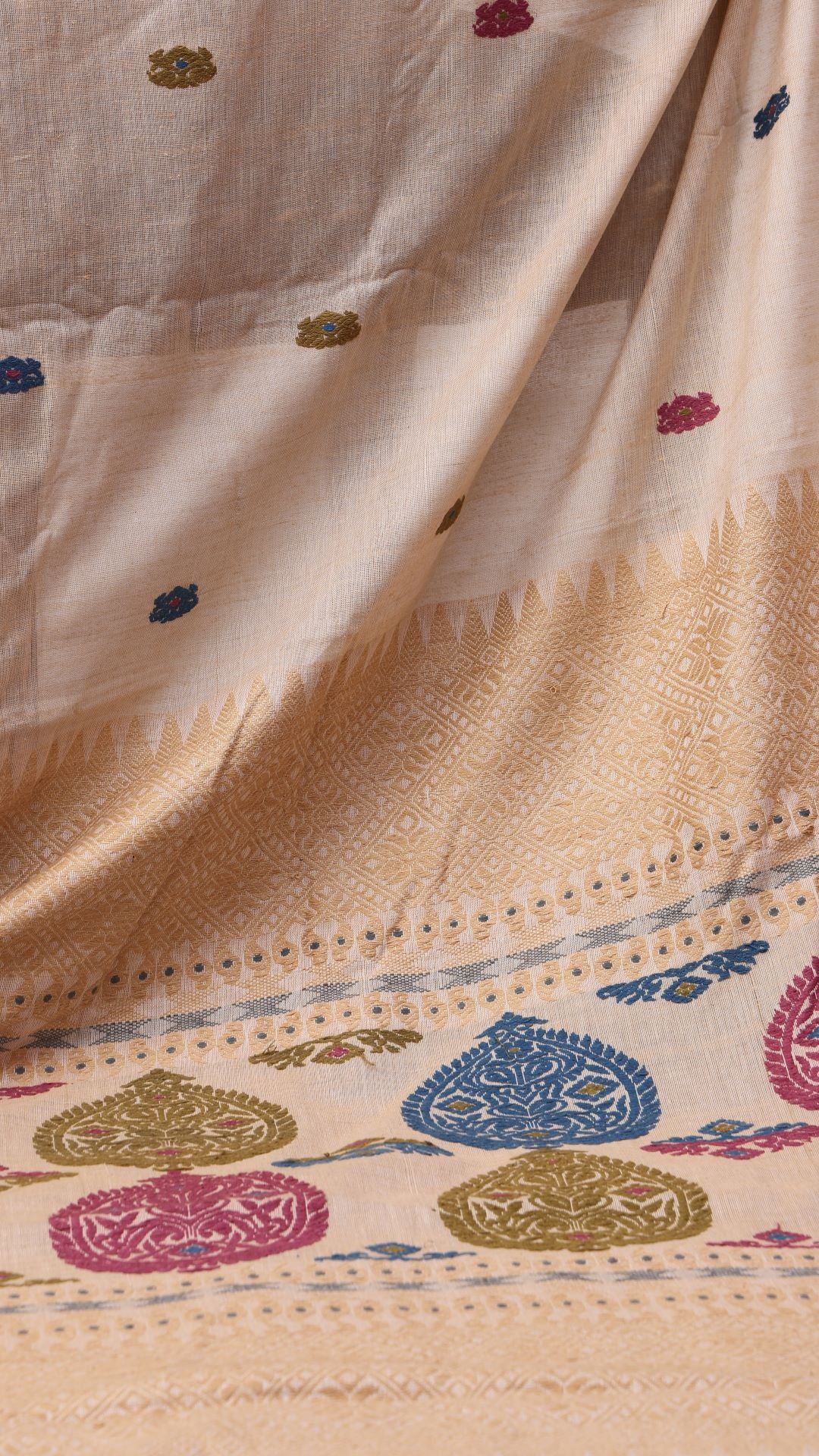 Aidew beige cotton silk saree