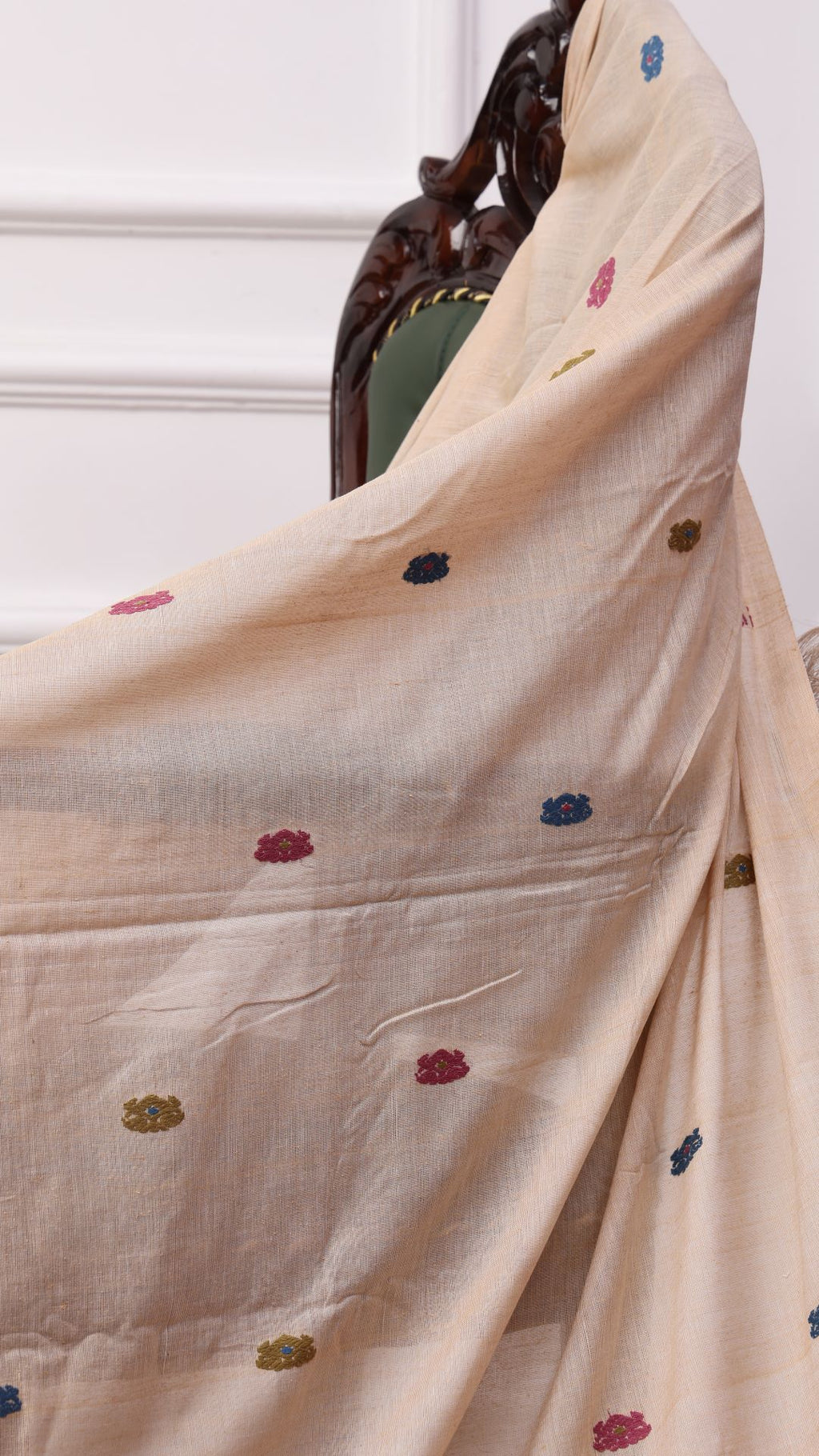 Aidew beige cotton silk saree