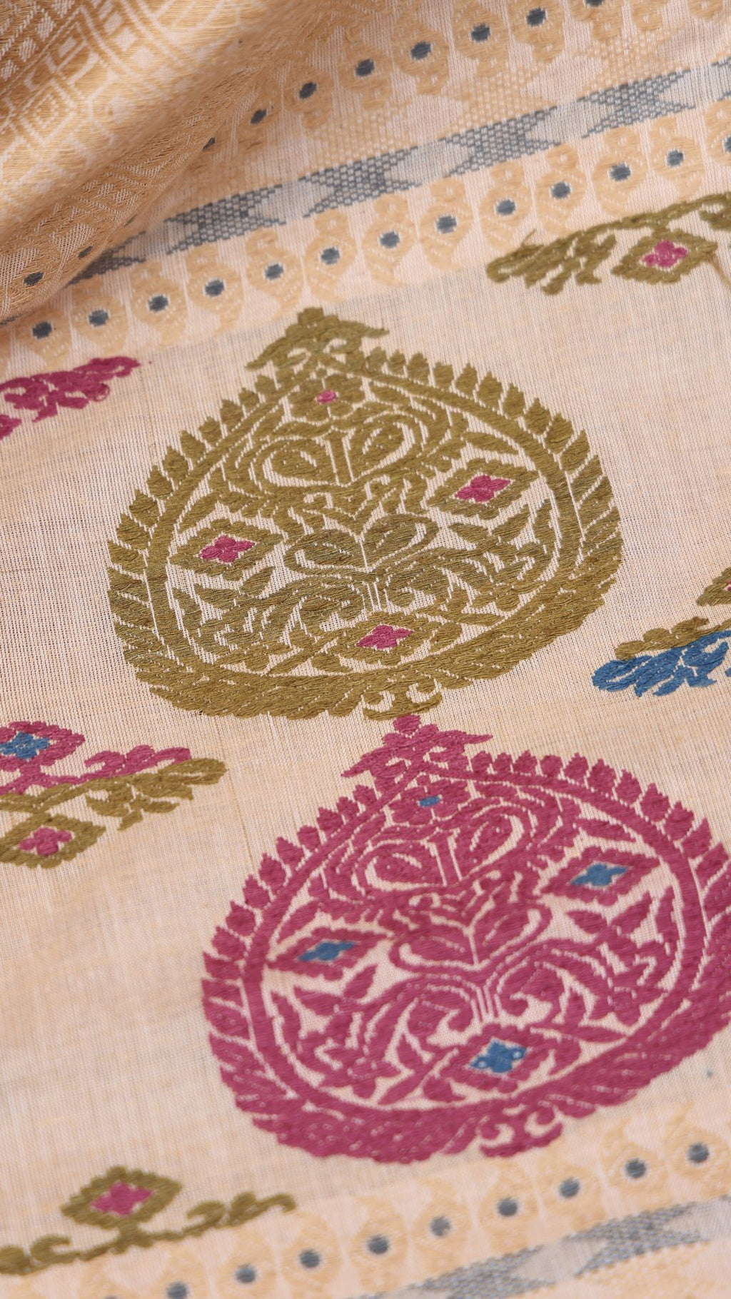 Aidew beige cotton silk saree