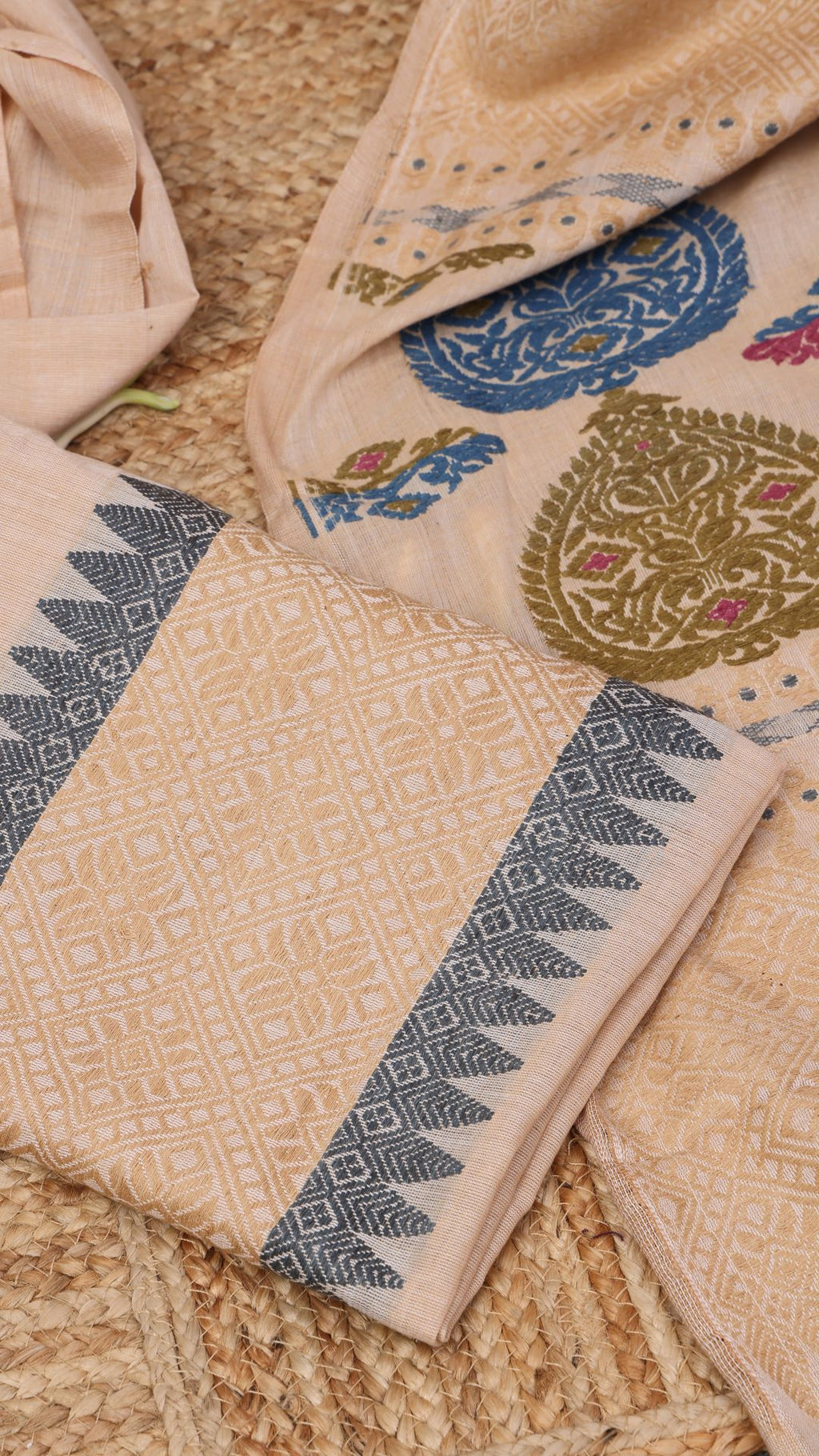 Aidew beige cotton silk saree