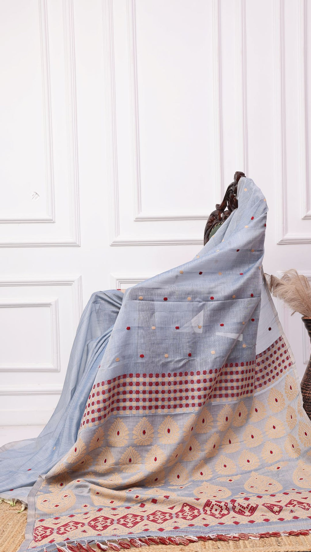 Ice blue Cotton silk kingkhap saree