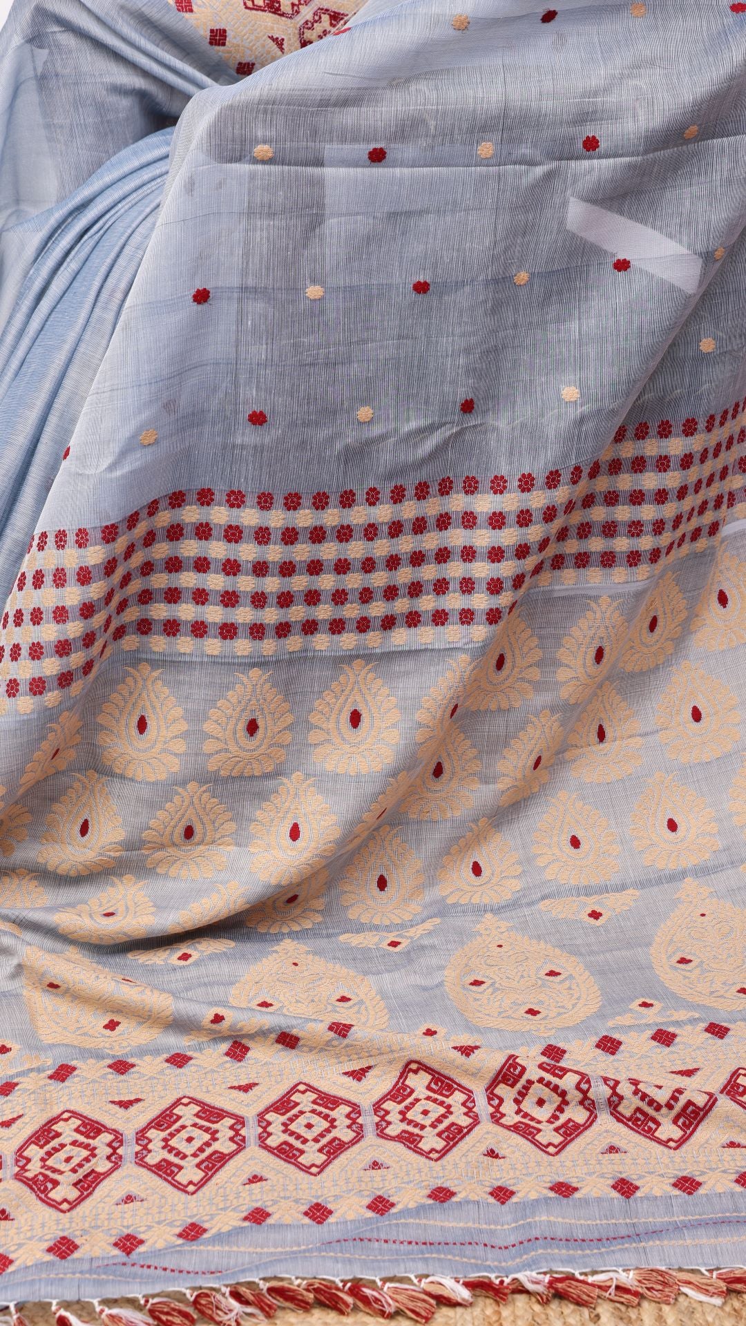 Ice blue Cotton silk kingkhap saree