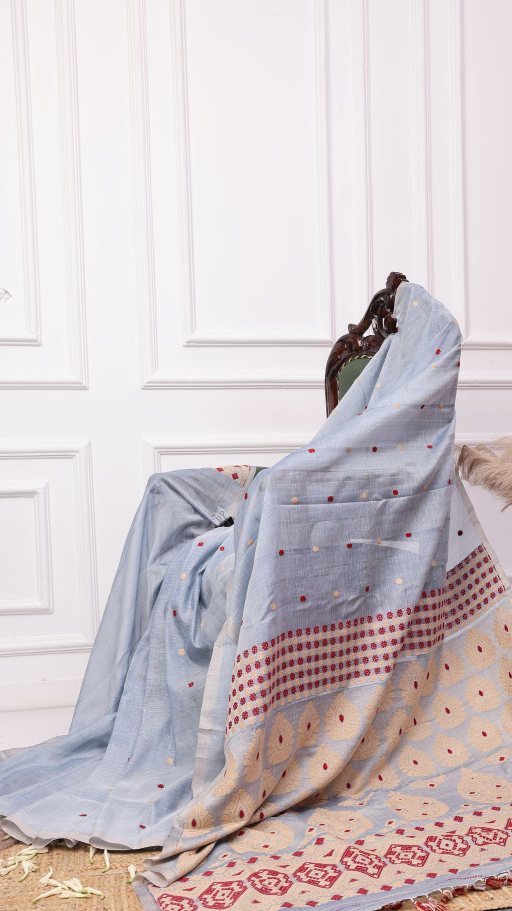 Ice blue Cotton silk kingkhap saree