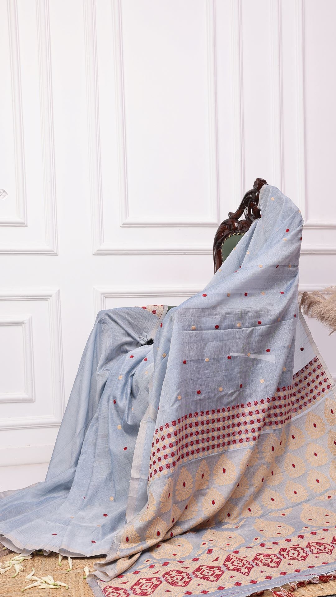 Ice blue Cotton silk kingkhap saree