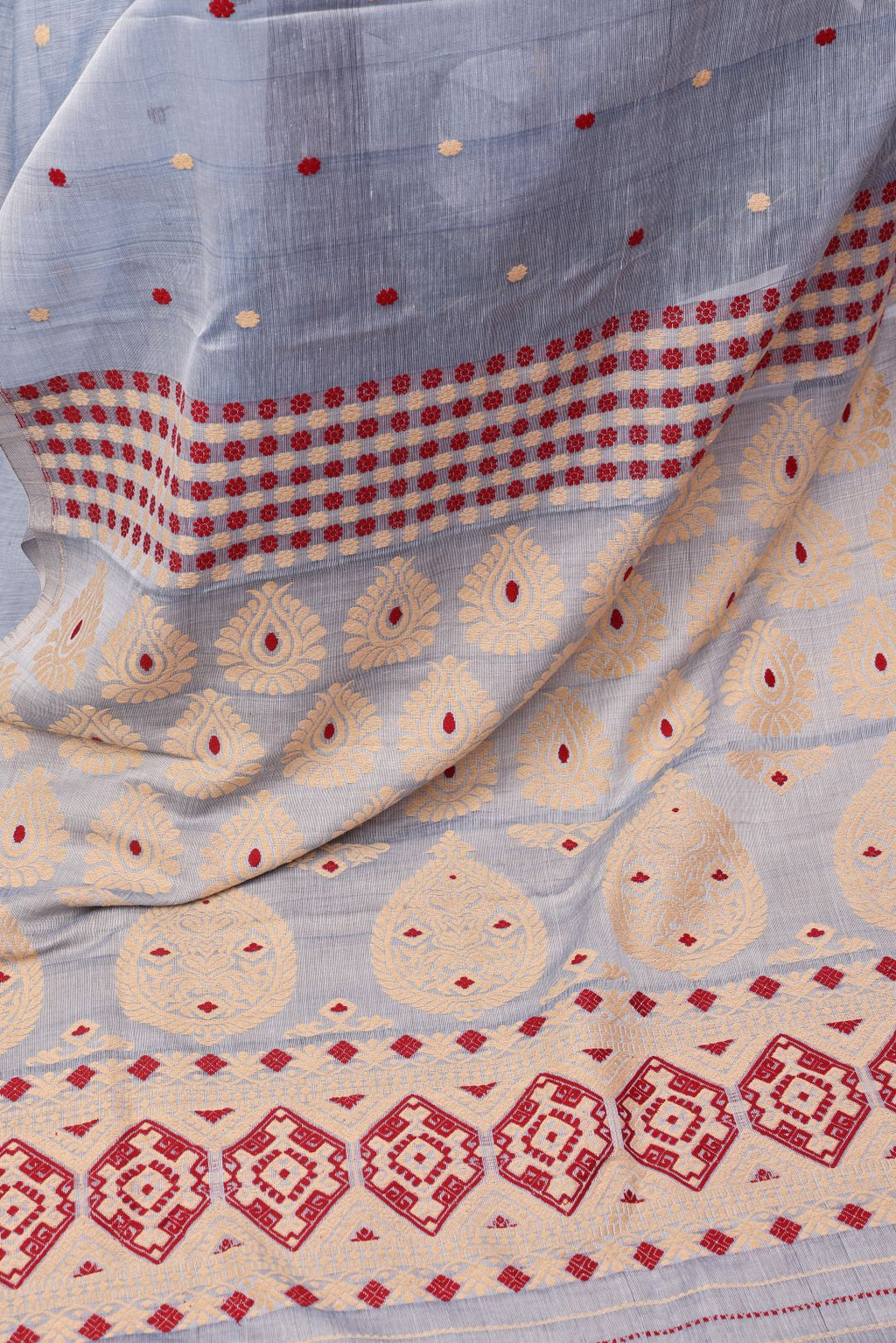 Ice blue Cotton silk kingkhap saree