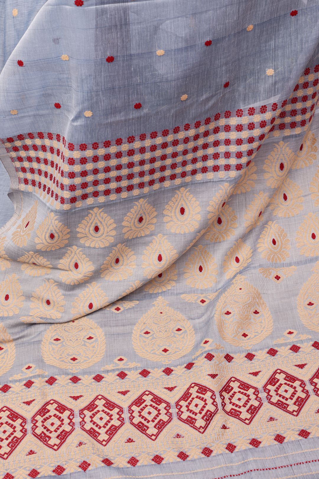 Ice blue Cotton silk kingkhap saree