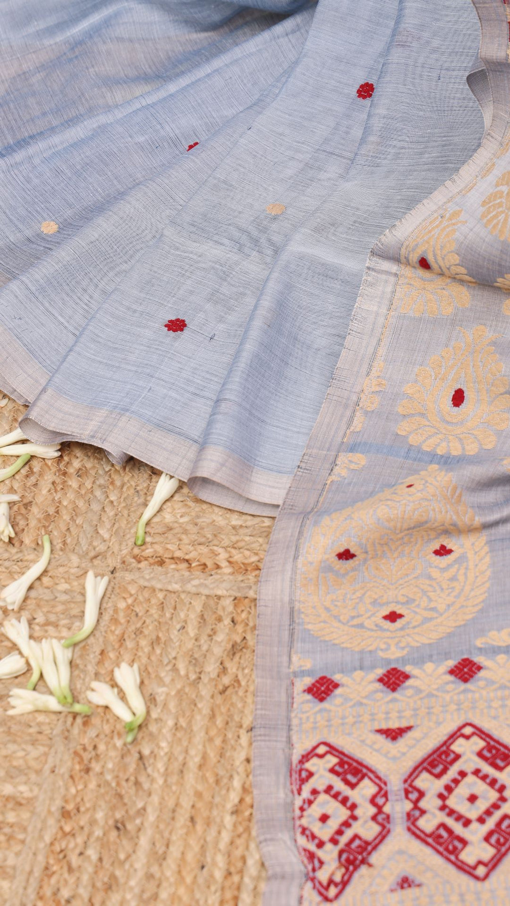 Ice blue Cotton silk kingkhap saree