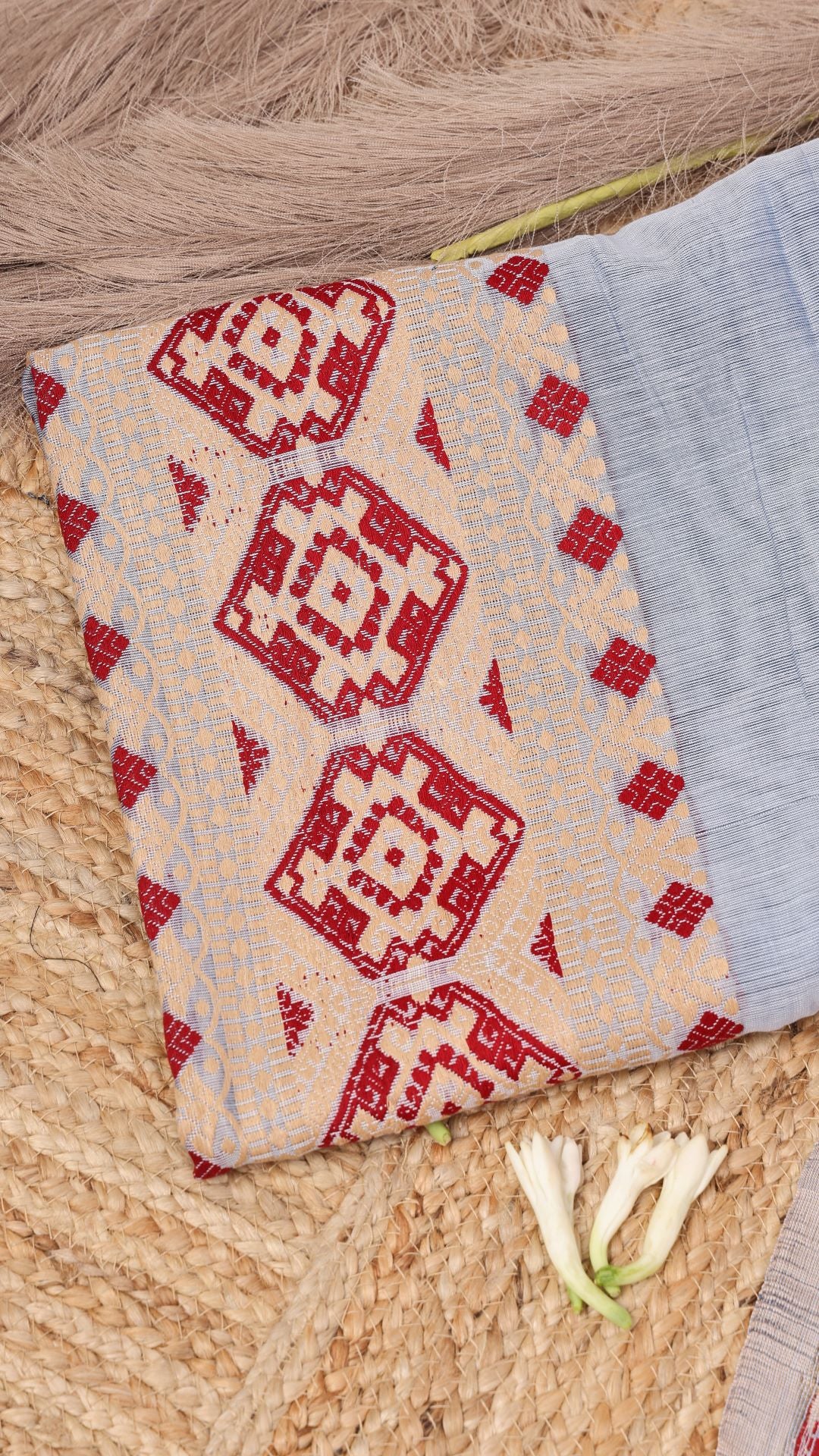 Ice blue Cotton silk kingkhap saree