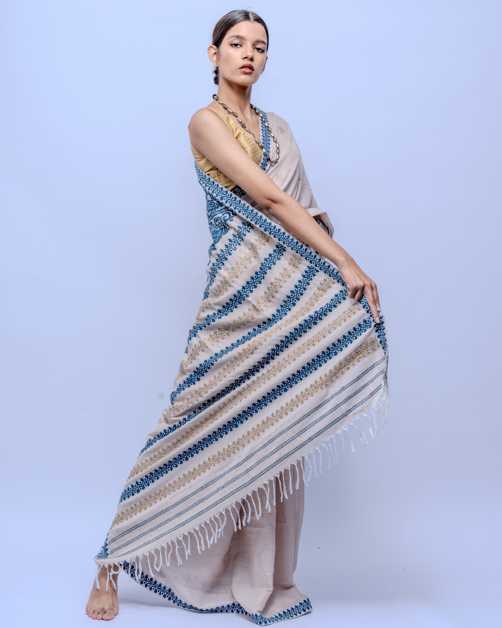 Teresa tea dyed green Eri silk cotton saree