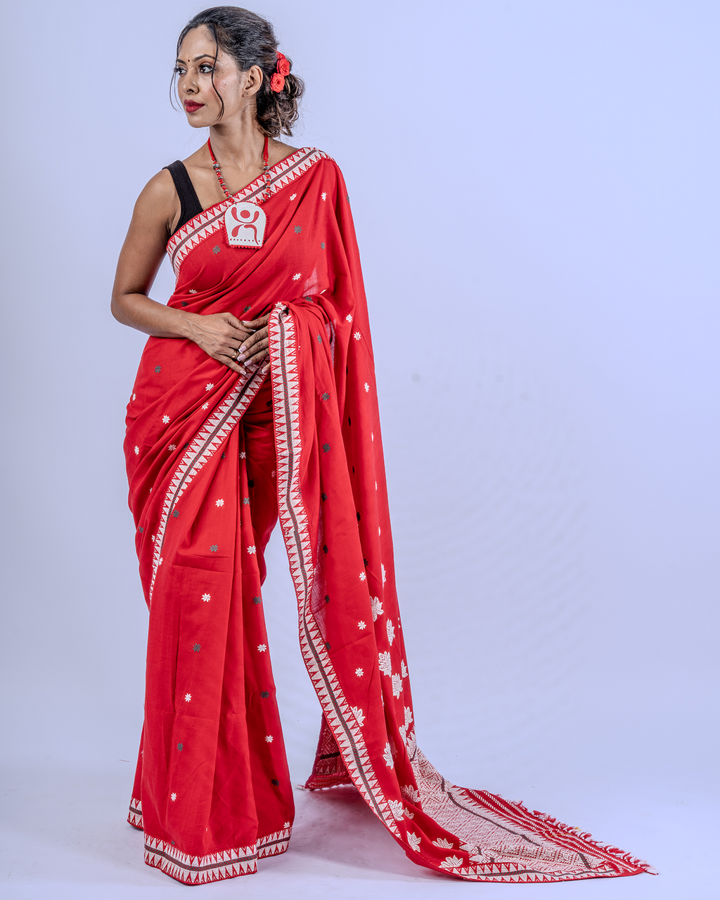 Savitri scarlet Red Chhaya cotton eri saree