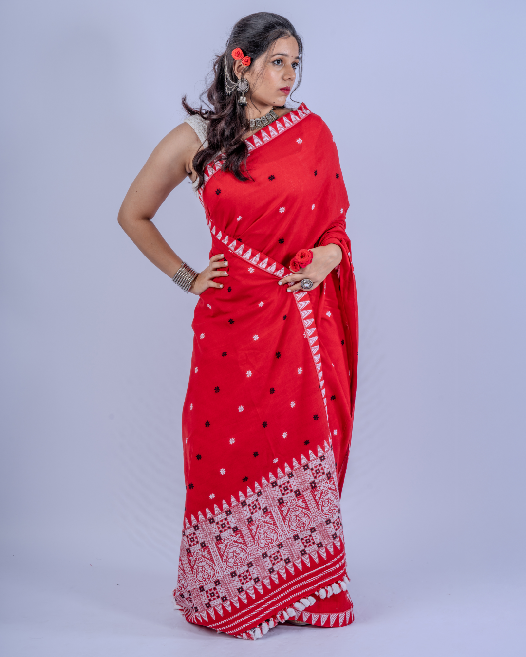 Cama crimson red Chhaya cotton saree