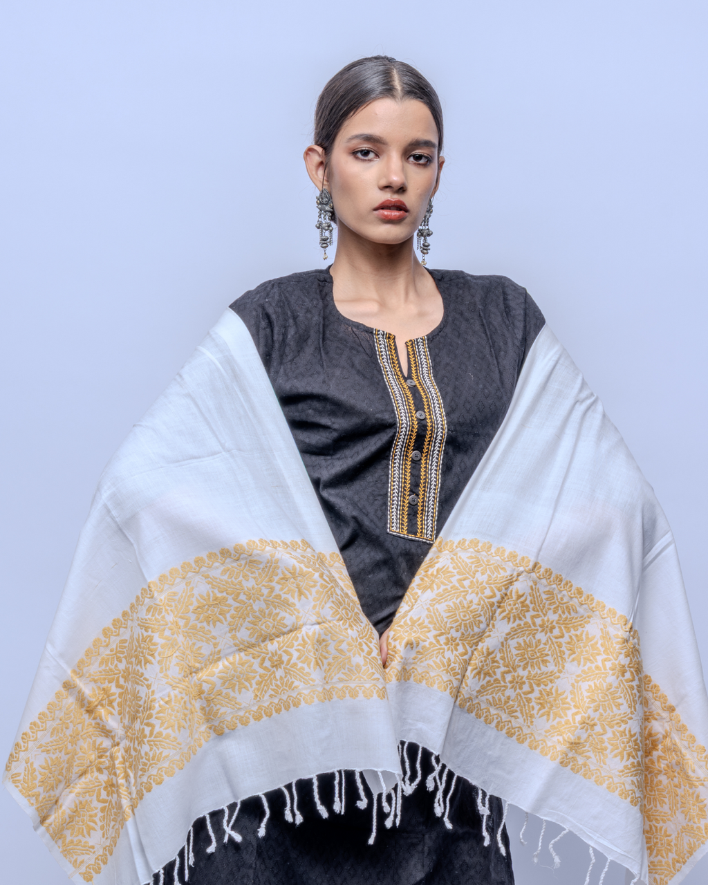 Ivory yellow cotton Stole