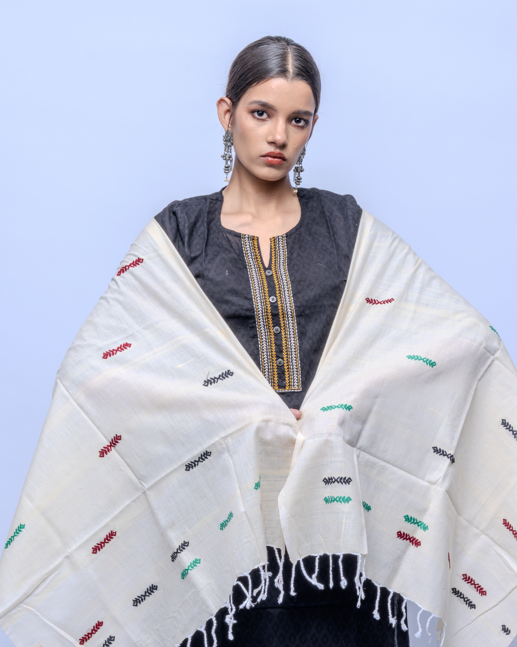 Beige green cotton Stole