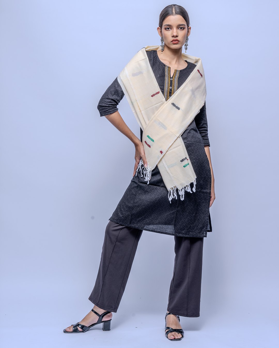 Beige green cotton Stole