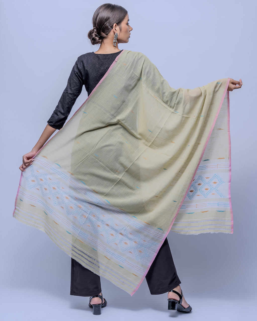 Mint green cotton jamdani stole