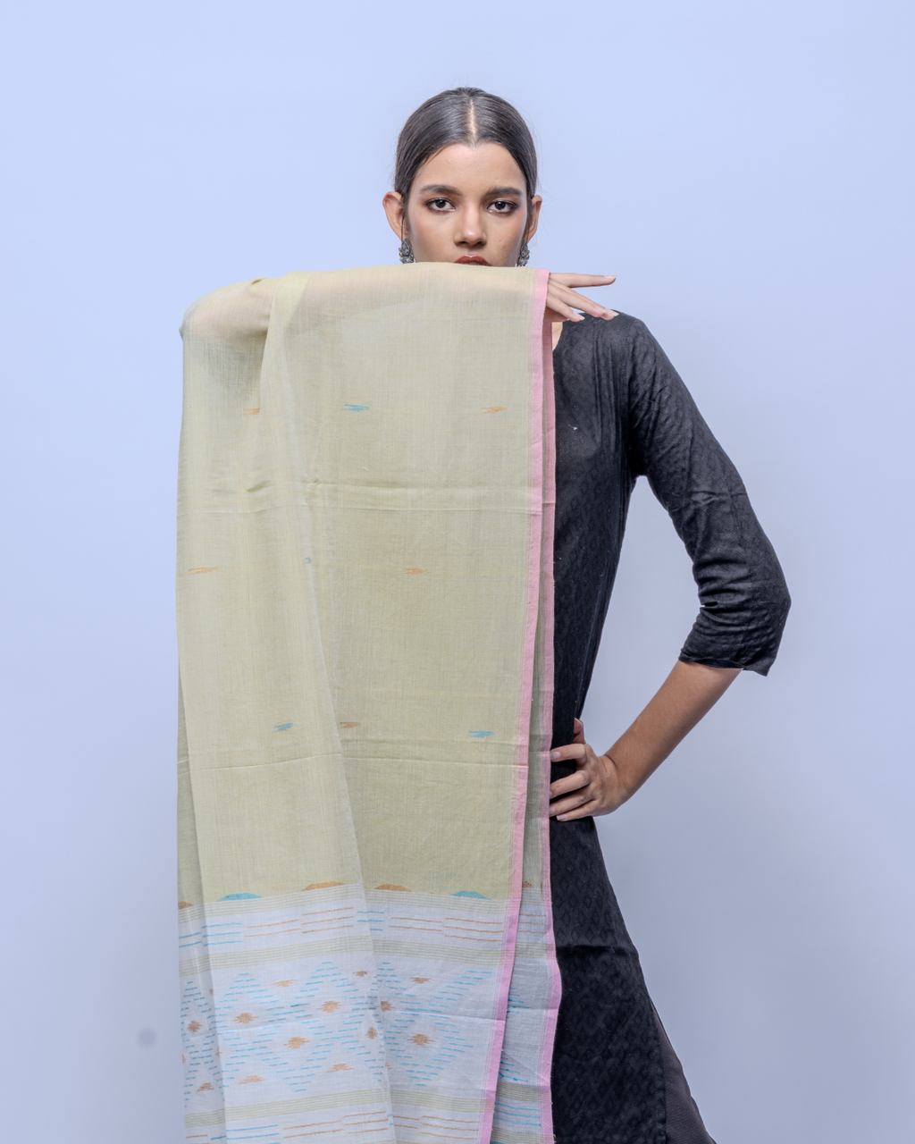 Mint green cotton jamdani stole