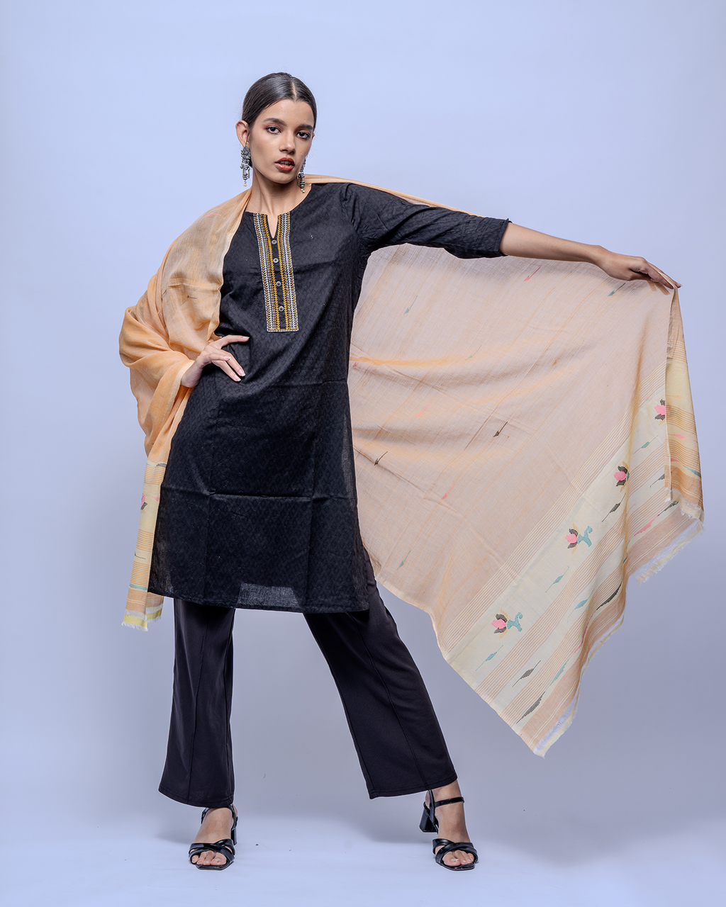 Butter yellow Jamdani cotton stole