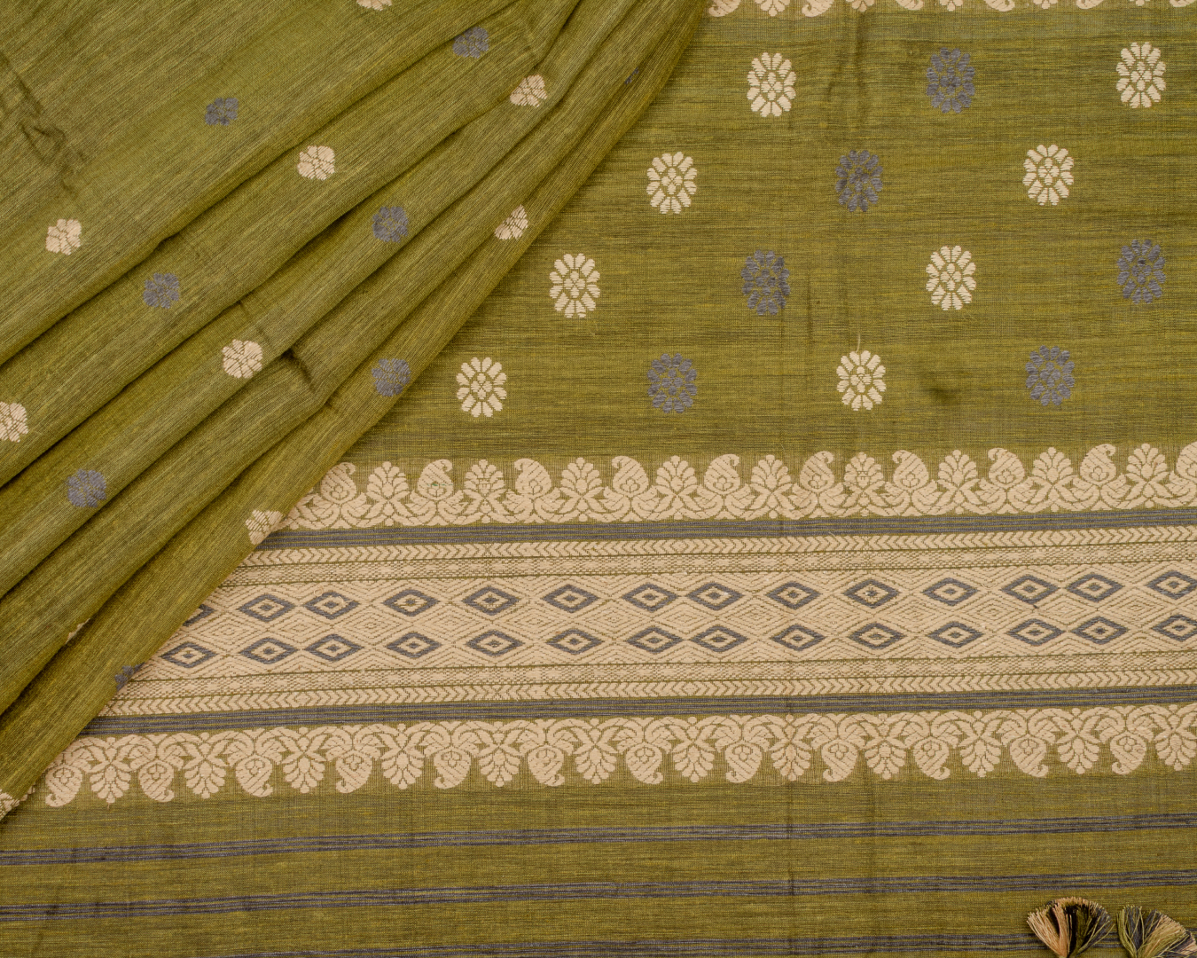 Amrita olive green Eri Nuni silk saree
