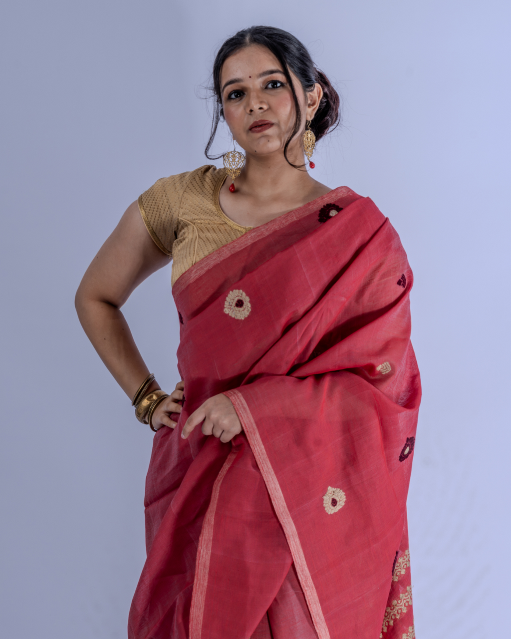 Kamala peach cotton silk saree