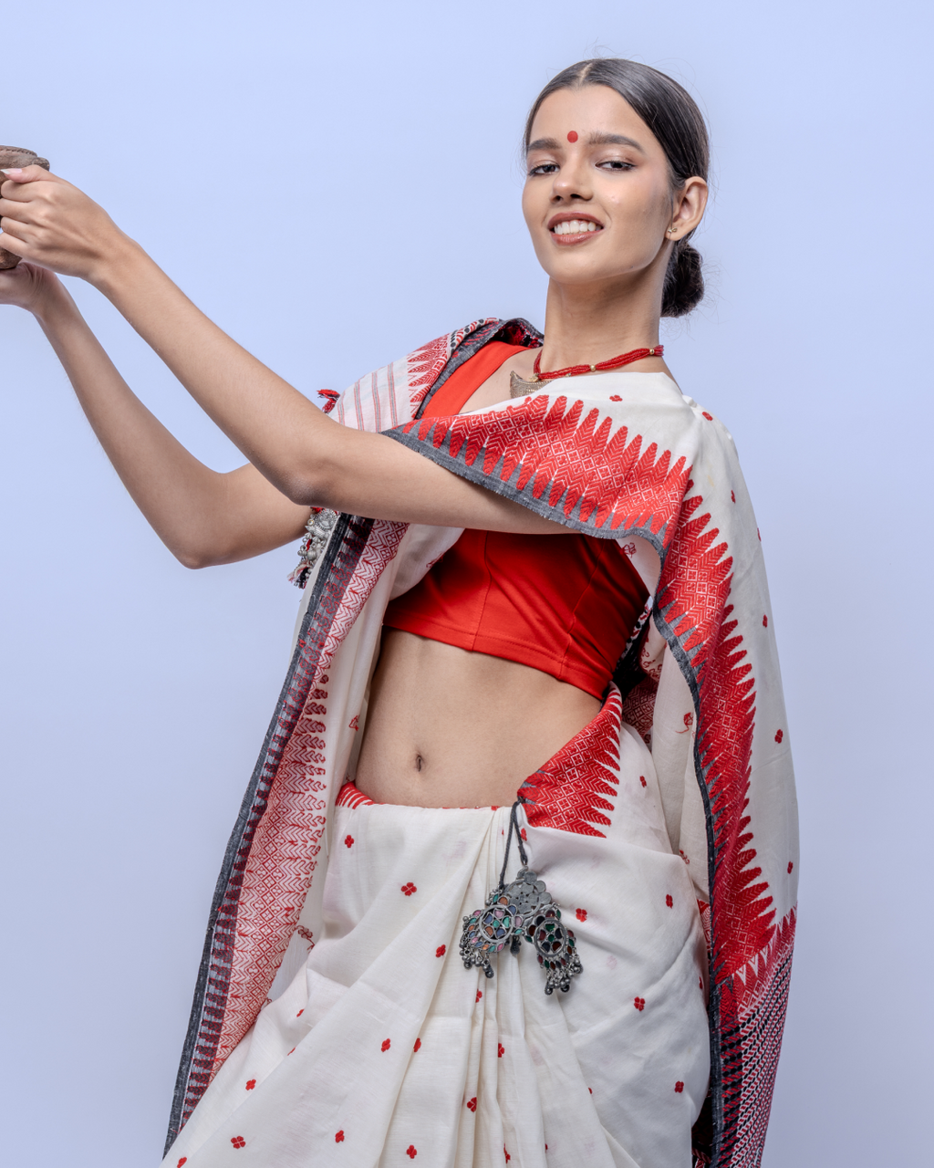 Sarojini cotton silk laal paar saree