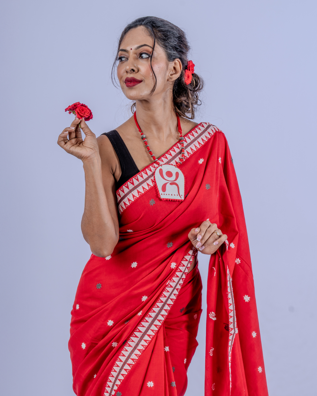 Savitri scarlet Red Chhaya cotton eri saree
