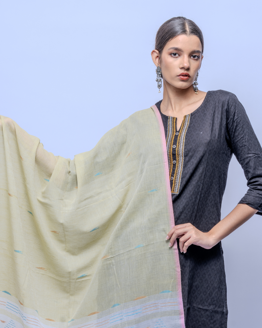 Mint green cotton jamdani stole