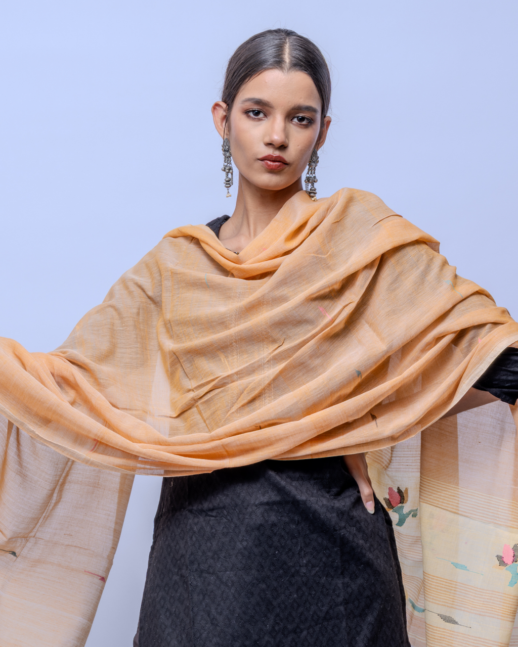 Butter yellow Jamdani cotton stole