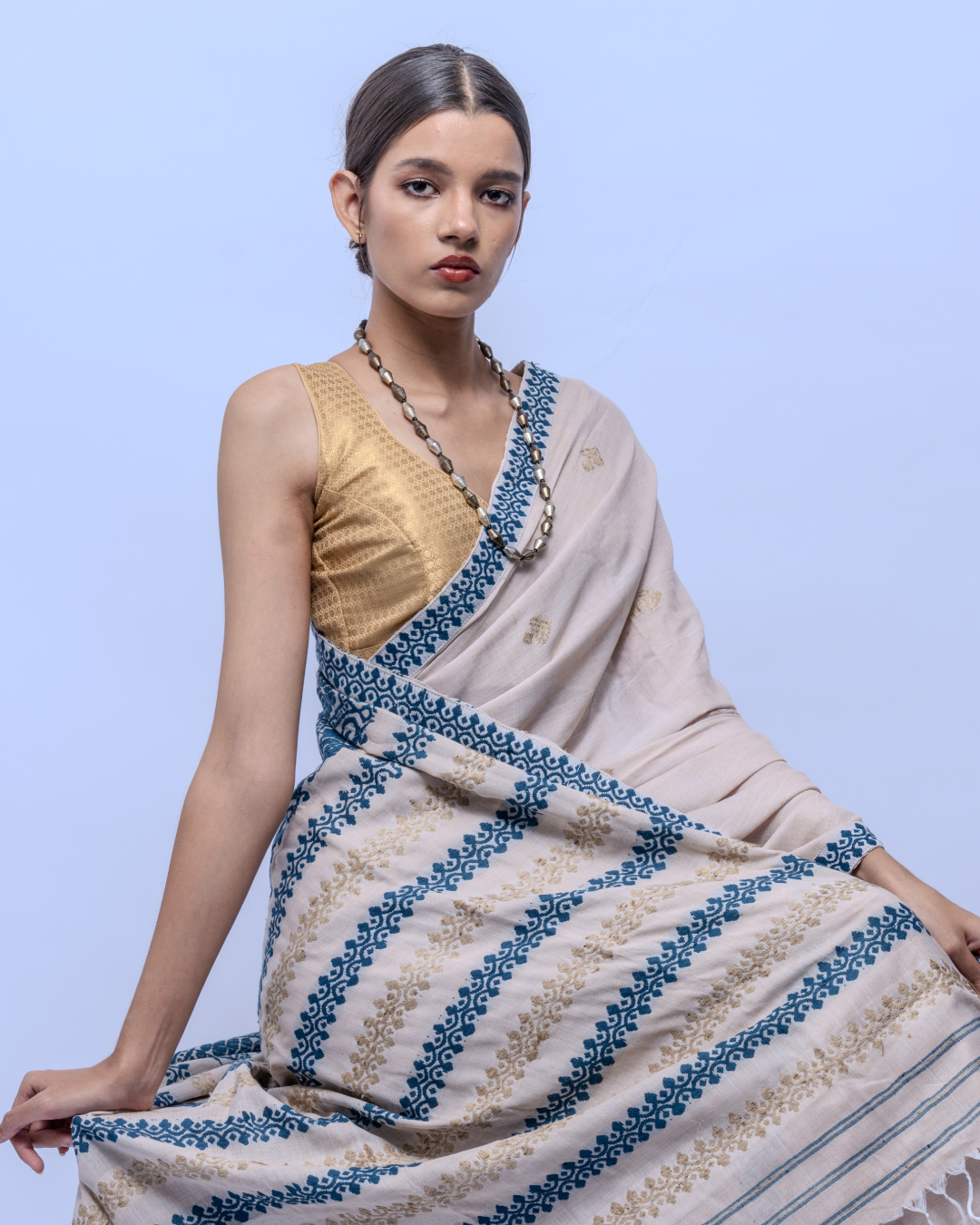 Teresa tea dyed green Eri silk cotton saree