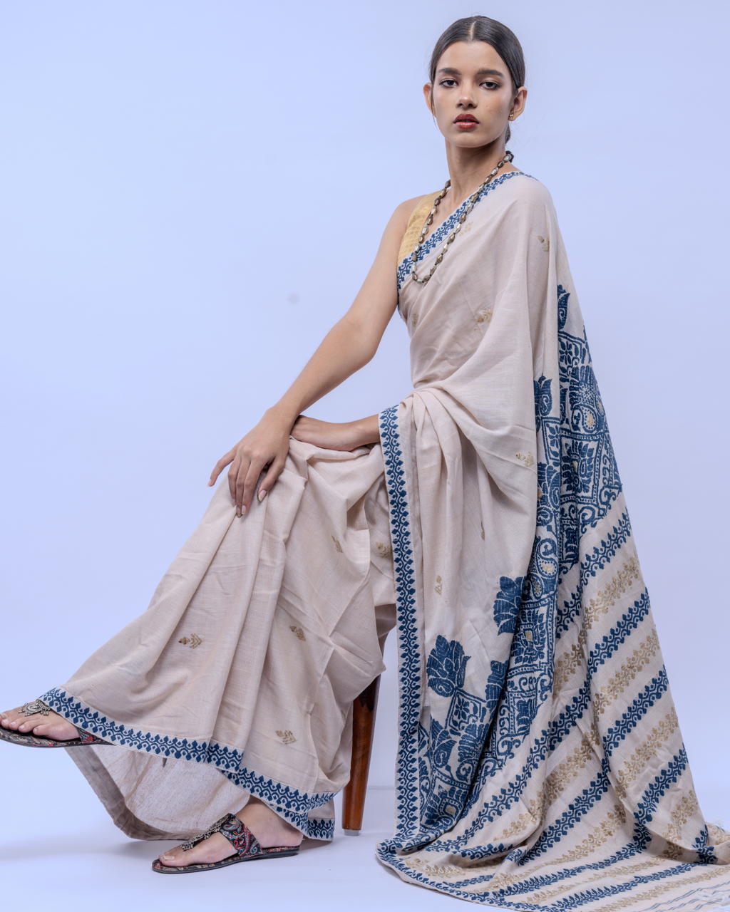 Teresa tea dyed green Eri silk cotton saree