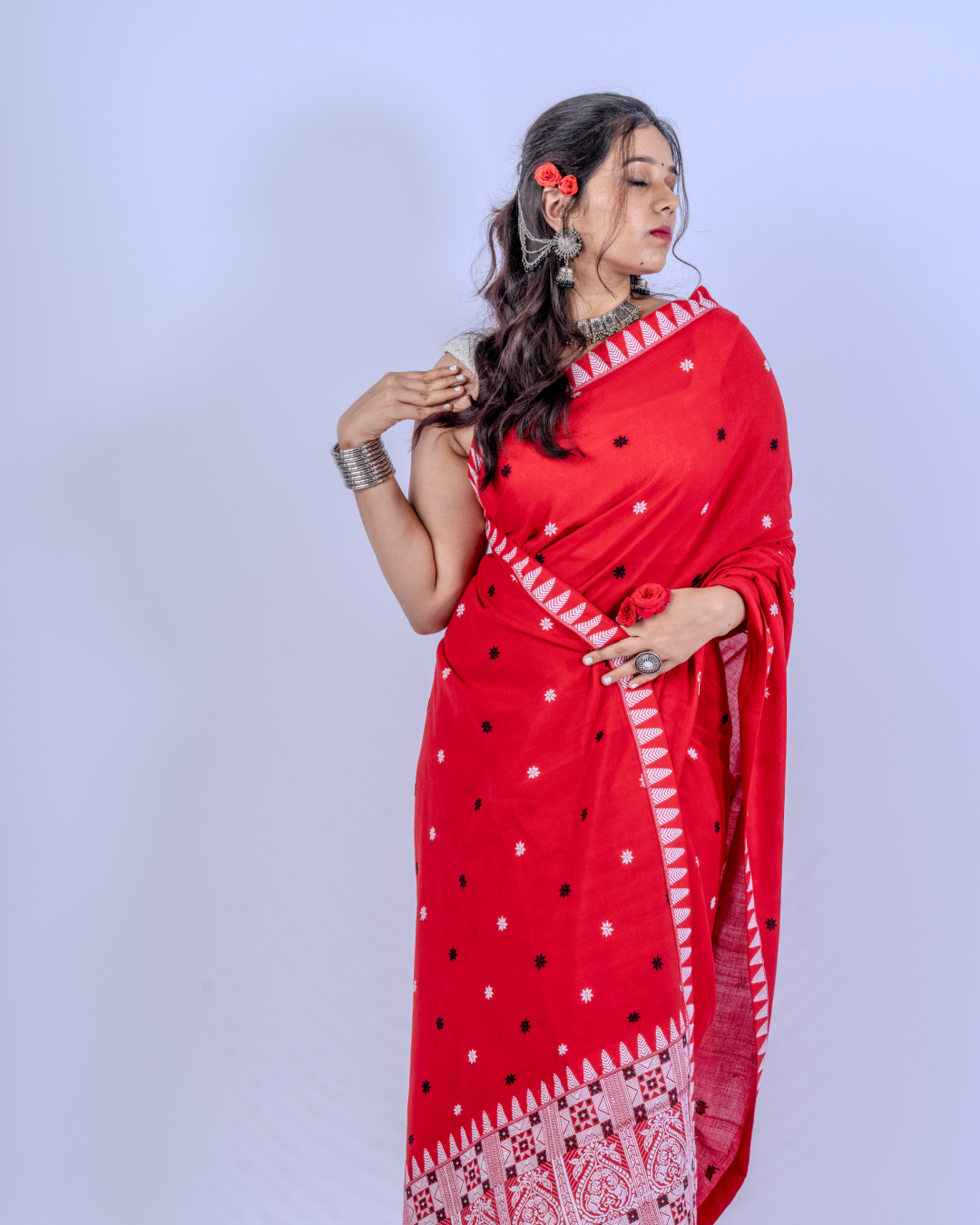 Cama crimson red Chhaya cotton saree