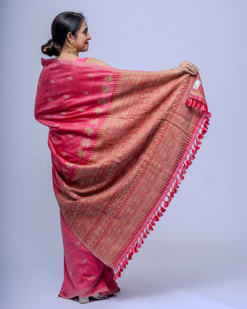 Rukhma Pink cotton Muga silk saree