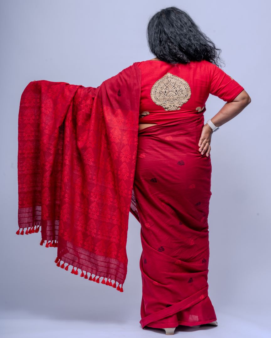 Rukhma Maroon cotton saree