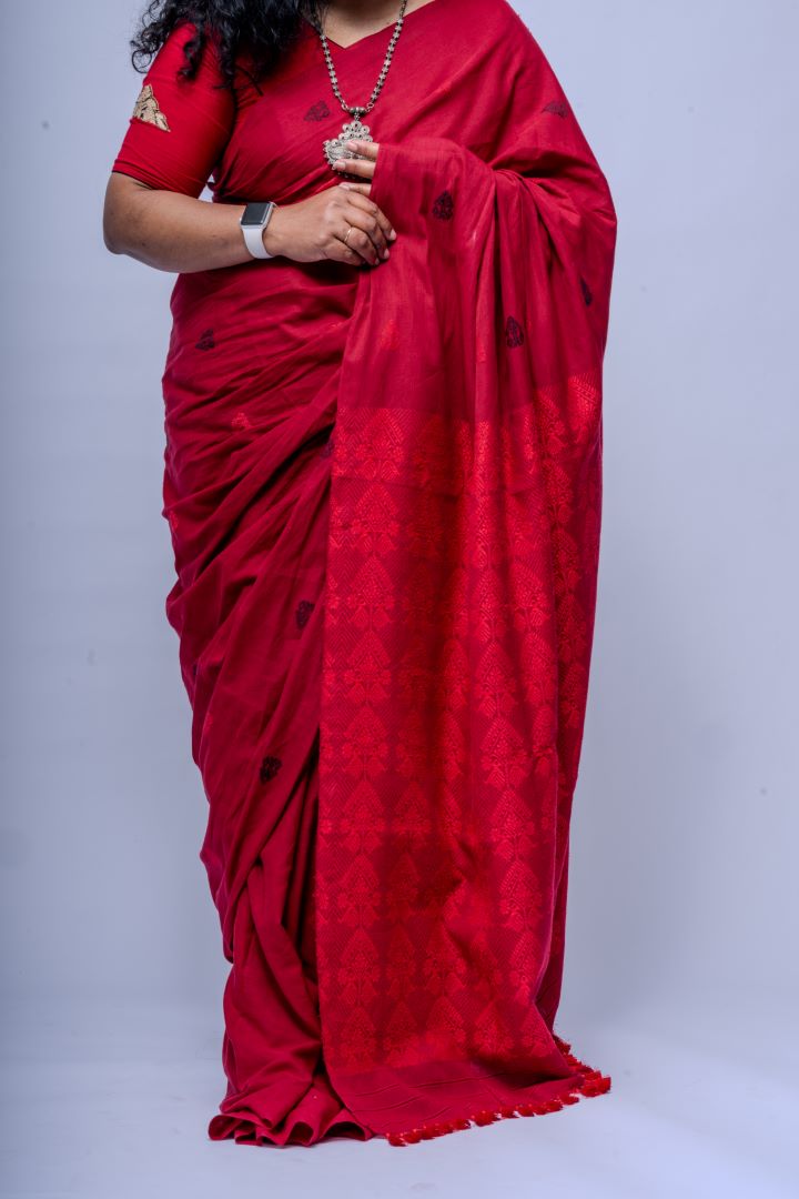 Rukhma Maroon cotton saree
