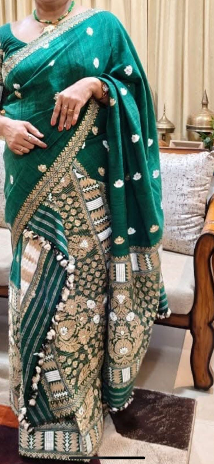 Emerald green cotton silk mekhela sador