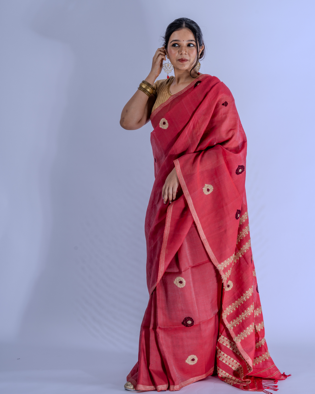 Kamala peach cotton silk saree