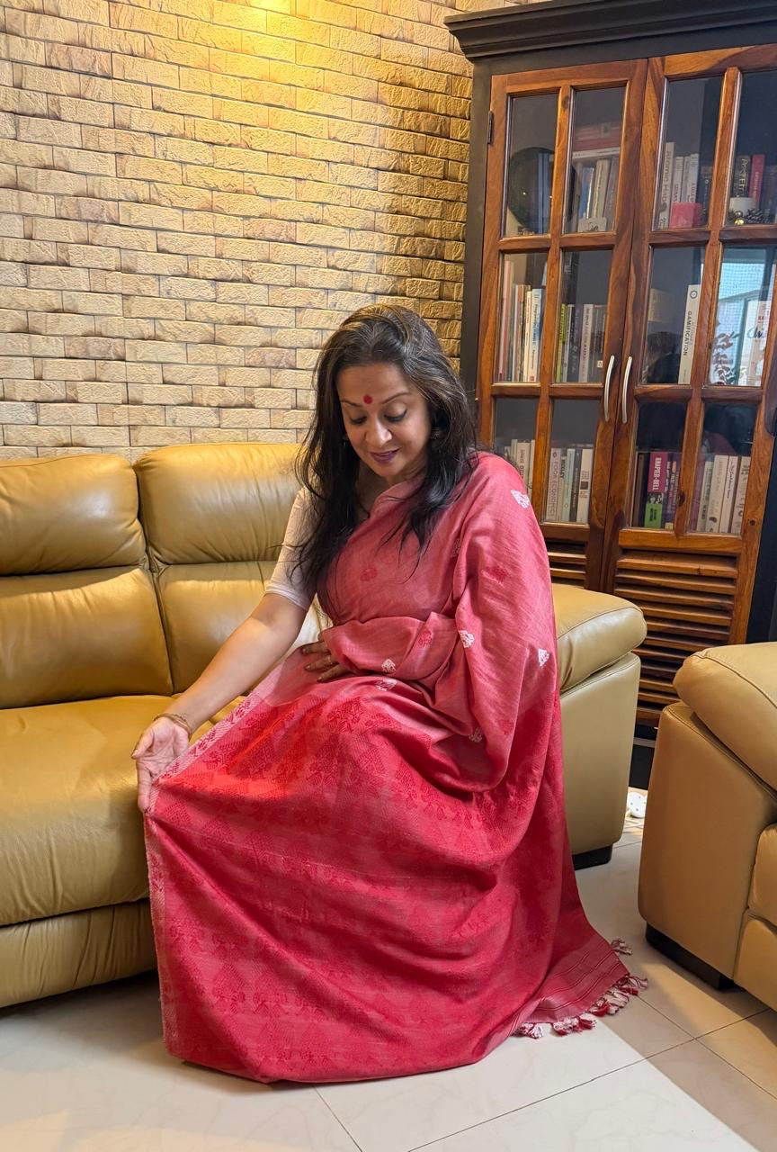 Rukhma pink cotton saree