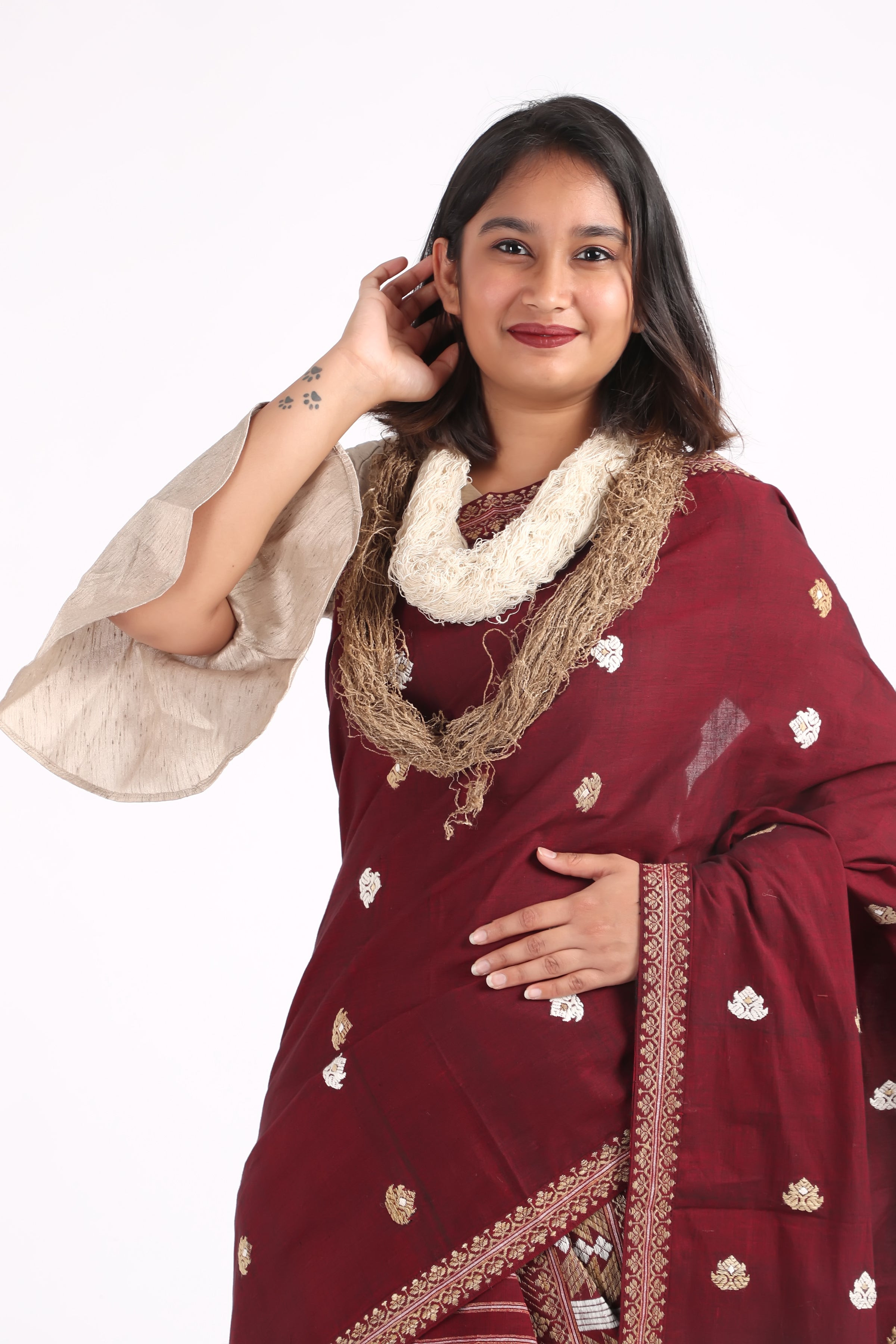 Maroon Ankita cotton silk Mekhela sador