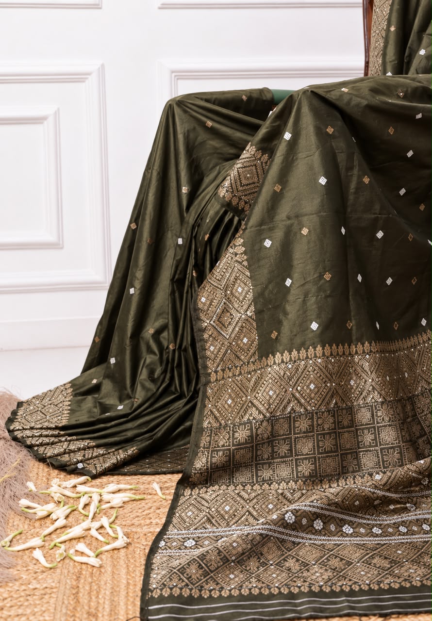 Forest green Mulberry saree