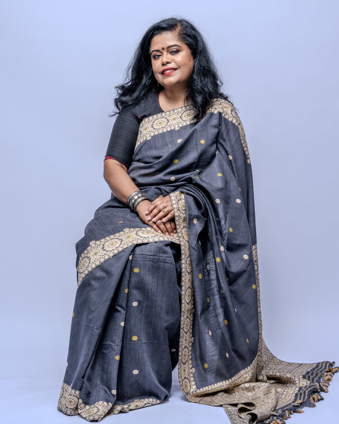 Hazrat onyx grey Eri Nuni silk saree