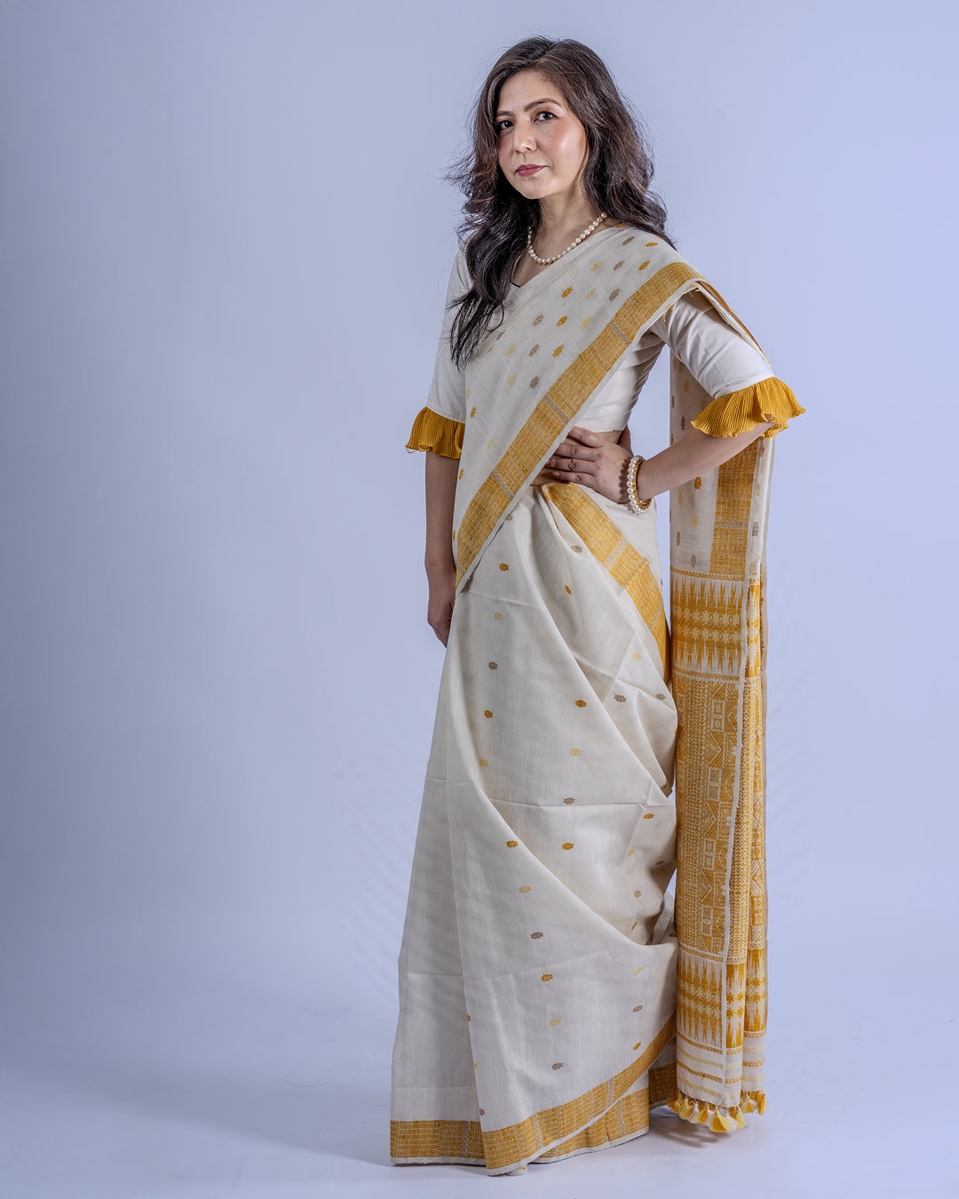 Jija ivory Eri nuni silk saree