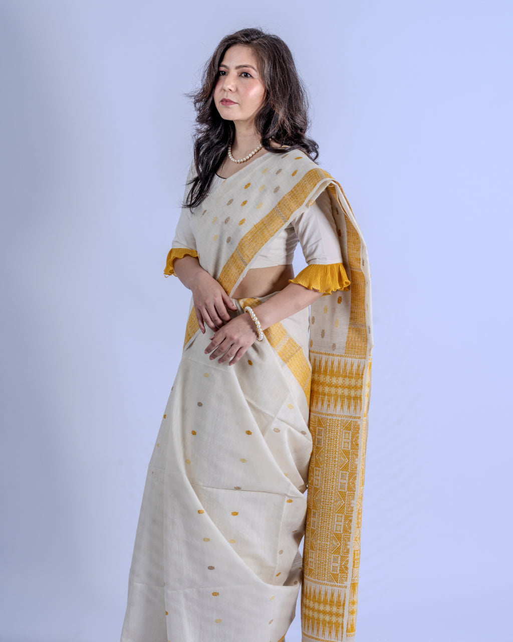 Jija ivory Eri nuni silk saree