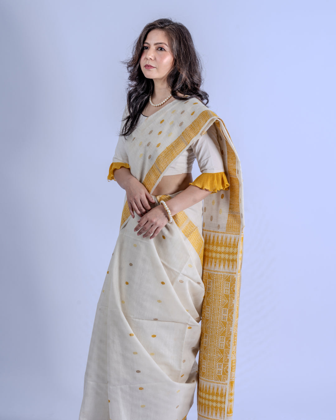 Jija ivory Eri nuni silk saree